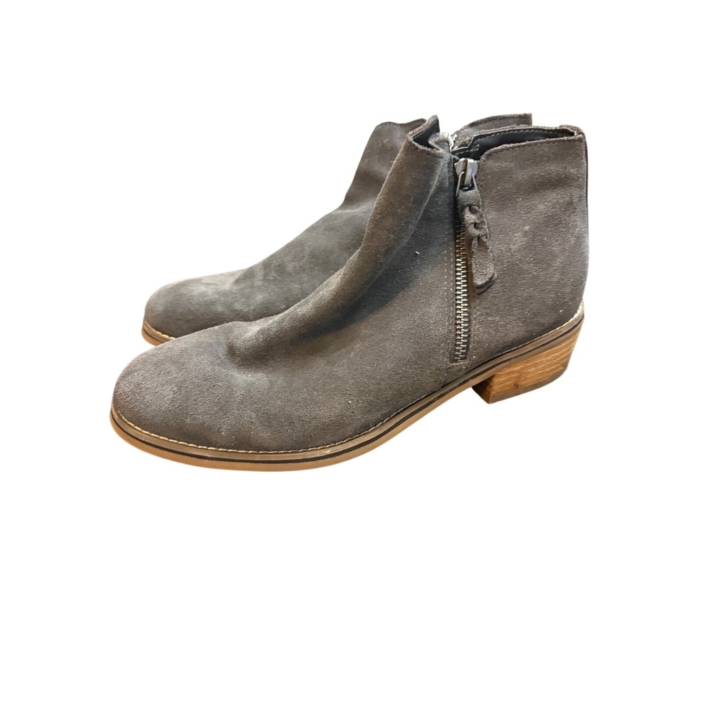 Blondo Waterproof Grey Suede Ankle Boots Side Zip Stacked Heel B6859 8W